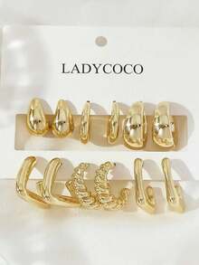 LADYCOCO 6 pares de pendientes elegantes con forma de lágrima, adecuados para el uso diario de las mujeres, citas, fiestas, accesorios de joyería de color dorado - Traje dorado T - Ver 7
