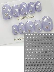 2片银色金属心形美甲贴纸，迷你浮雕心形Y2K美甲贴花，适用于情人节、婚礼、新年DIY美甲装饰，女士美甲用品 - 銀色 - 查看 5