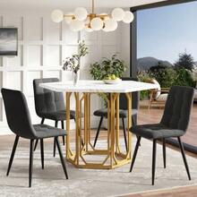 Hexagonal Marble Table (1 Piece) Hexagonal Kitchen Table Breakfast Table Metal Legs Marble Pattern Gold - Gold - View 3