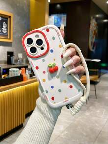Elegant TPU Personalized Frame Puff Case With Decorative Charms, Wrist Strap, Suitable For IPhone 17pro/17Air /17/17promax 16/11/16pro/16plus/16promax/16e/15Promax/13/14/12/XS/XR/7G/8PXR /7/8, 15Promax, 13, 14, Soft Protective Cover, Anti-Fall, Floral, Wave Design - Multicolor - View 2