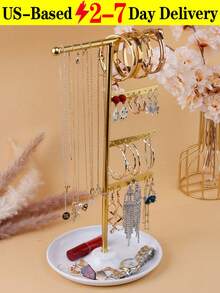 [US-Based Shipping]1pc Elegant Metal Jewelry Stand With Tray For Stylish Storage And Display Of Necklaces,Jewelry Towers, Earrings, And Bracelets,  Home Decor,Perfect Earring Display Stand For Home Organization Or Jewelry Retail, Ideal Christmas Gift For Fashion Lovers, Enhance Your Holiday Decor With This Chic Accessory, Perfect For Thanksgiving, New Year, And Valentine's Day Celebrations.Jewelry Storage Rack, Jewelry Display Stand, Metal Frame Suitable For Storing And Displaying Necklaces, Earrings, Bracelets, And Rings. Elegant Jewelry Storage Display Rack, Perfectly Suited For Necklaces, Bracelets, Earrings, And Rings, Organizing Accessories With Stylish Charm. Elegant, Modern, Minimalist, Practical, Multifunctional, And Highly Decorative, It's Ideal For Bedrooms, Vanities, And Wardrobes. Makes A Wonderful Gift For Girls And Women, Perfect For Birthdays, Christmas, Back-To-School Season, Holiday Gifts, Thanksgiving, New Year, And Valentine's Day. Festive Decor, Fashionable. - Multicolor - View 11