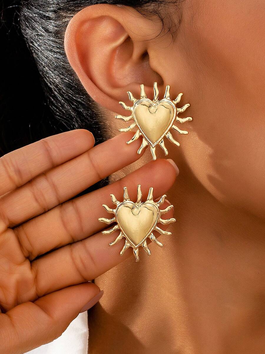 1 paire de boucles d'oreilles à clous géométriques en forme de cœur à la mode pour femmes