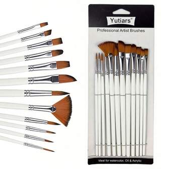 12- Professional Paint Brush Set Nylon Material, Washable, Versatile Brushes For Acrylic, Watercolor, Oil Painting – Ideal For Canvas, Fabric, And Crafts, Perfect For Beginners And Experts