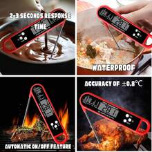 Digital Meat Thermometer With Backlight, Waterproof Stainless Steel Probe, Instant Read For BBQ, Turkey, Candy, Liquids, Beef, Portable & Foldable For Kitchen & Outdoors - Đỏ - Xem 8