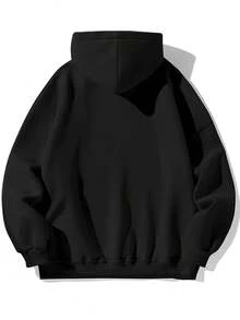 Men'S Funny Gen Alpha Viral Meme Hooded Sweatshirt - Team 67 Graphic Print Long Sleeve Pullover, Lettering On, Casual Streetwear For Gen Z Humor & Viral Challenge Outfits, All-Season Fit, Humorous Clothing,  Pullover, Quality Print - 黑色 - 查看 2
