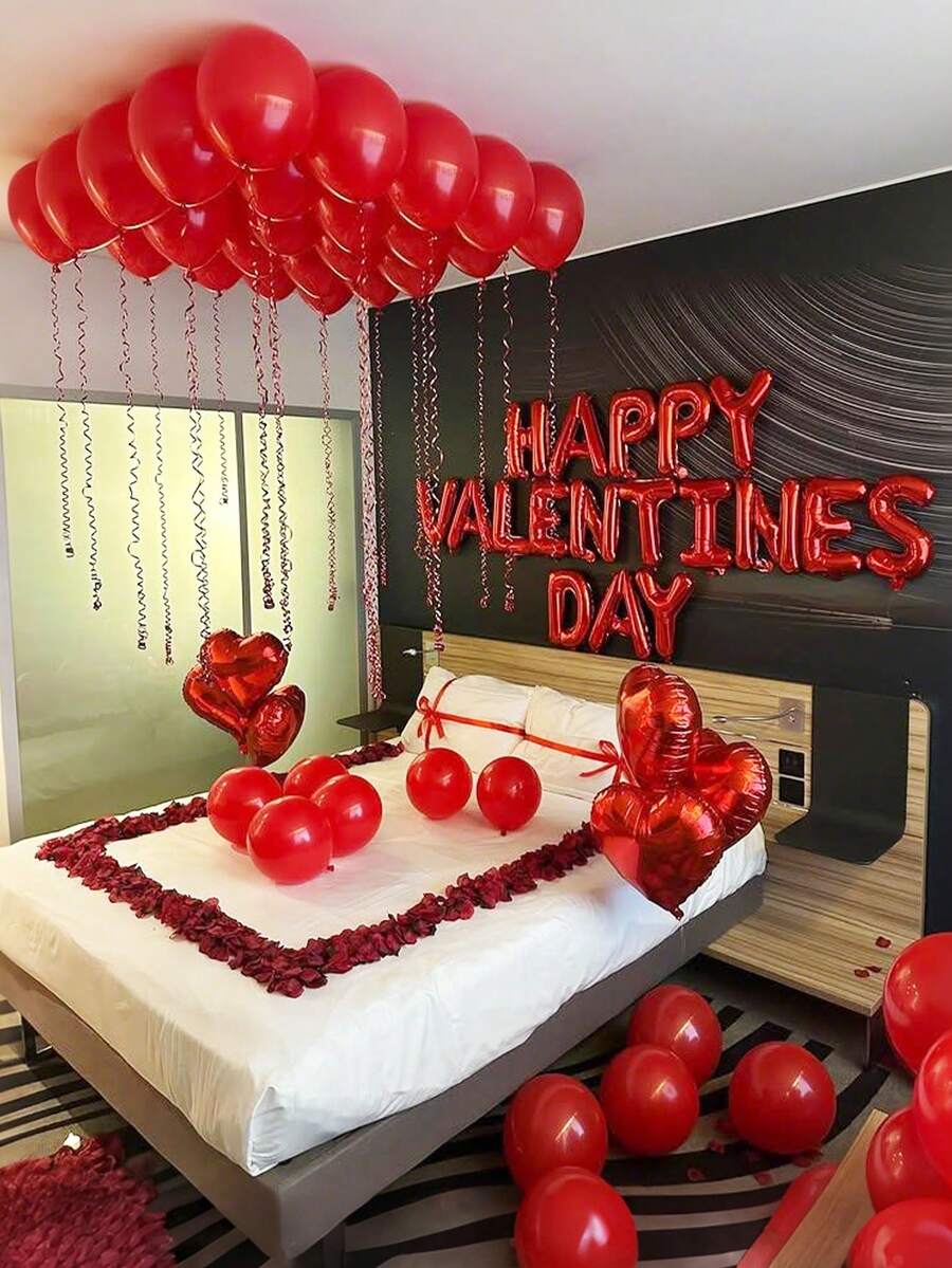 43件套情人节快乐装饰气球套装，包含红色情人节字母横幅、心形气球，适用于情人节派对、婚礼、求婚、新娘送礼会、周年纪念装饰。 - 紅色 - 查看 1