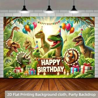1 pieza Pancarta de fondo de cumpleaños de dinosaurio en 2D, fondo de fiesta de cumpleaños de dinosaurio de la selva, fondo de fotografía de fiesta, decoración de pancarta de fiesta, decoración interior/exterior, hogar, jardín, decoración del patio, tema universal