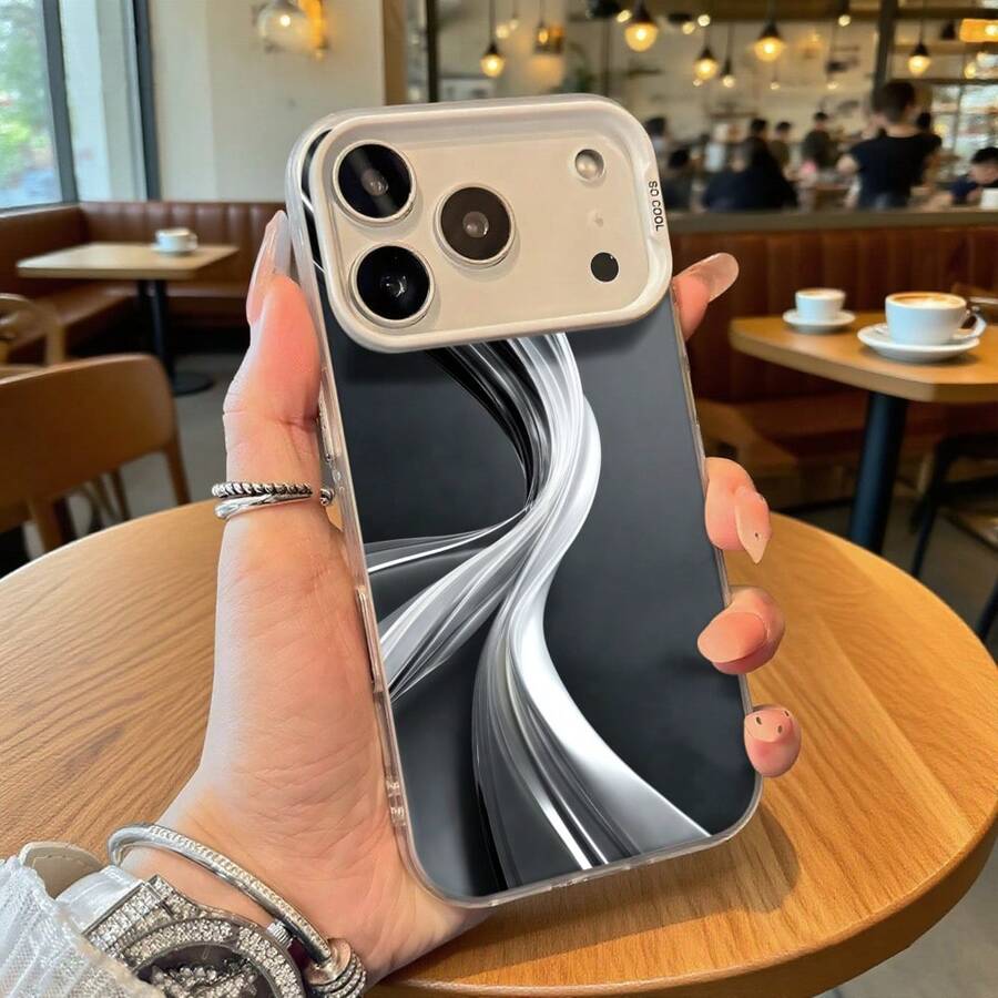 Funda de Teléfono Patrón de Olas en Blanco y Negro para 14 Pro Max 13 Pro Galaxy S23 Ultra S22 Plus Regalo Ideal para Todas las Estaciones - Plateado - Ver 1