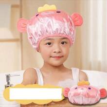 1pc 3D Cartoon Shower Cap, Waterproof Double Layer BathingCap For Kids, Thick & Cute Baby Shampoo Cap