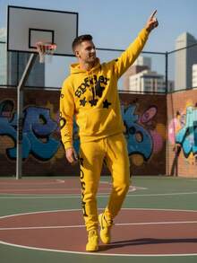 Spider Web Fashion Hip-Hop Printed Flower Hoodie, European And American  Brand Large-Sized Loose Men's And Women's Hooded Sweatshirt Set - Màu vàng - Xem 2