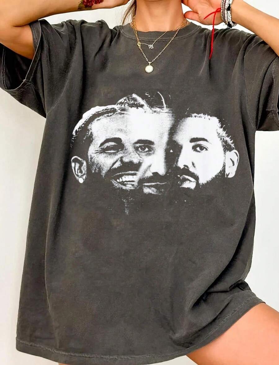 Drake T-Shirt Rap Merch Graphic Tee Rare Hip Hop Graphic Print - Black - View 1