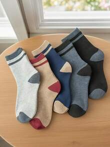 5 Pairs Men's Mid-Calf Socks, Khaki, Light Grey, Dark Grey, Navy, Black, Warm And Windproof, Suitable For Autumn/Winter, Home, Outing, Cycling, Sports For Young Adults (18-40 Years Old) - Multicolor - View 12