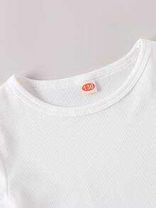 Conjunto de 3 piezas para niñas preadolescentes: Blusa de manga corta acanalada + Chal a rayas con detalle de lazo + Pantalones anchos cómodos con estampado a rayas, diseño lavable a máquina, adecuado para uso casual en primavera, verano y otoño, fiestas y vacaciones - Rosa - Ver 4