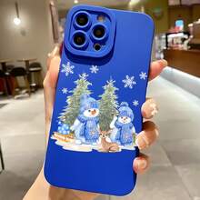2026 nueva funda de teléfono mate, funda de teléfono con escena de invierno de muñeco de nieve con impresión de árboles y ciervos para iPhone 17 14 13 12 11 Pro Max y  Galaxy S23 S22 S21 S20 funda protectora regalo de pareja para novio novia regalo de vacaciones - Blanco antiguo - Ver 4