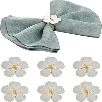 6pcs White Metal 5-Petal Flower Napkin Rings, Suitable For Holiday Parties