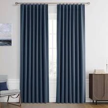 Beige Linen% Blackout Curtains 84 Inch Long, Rod Pocket/Back Tab/Hook Belt/Clip Rings, Thermal Insulated Drapes Bedroom Living Room With Hooks (1 Panel, 60 X 84), Stylish Window Treatments - 牛仔藍 - 查看 9