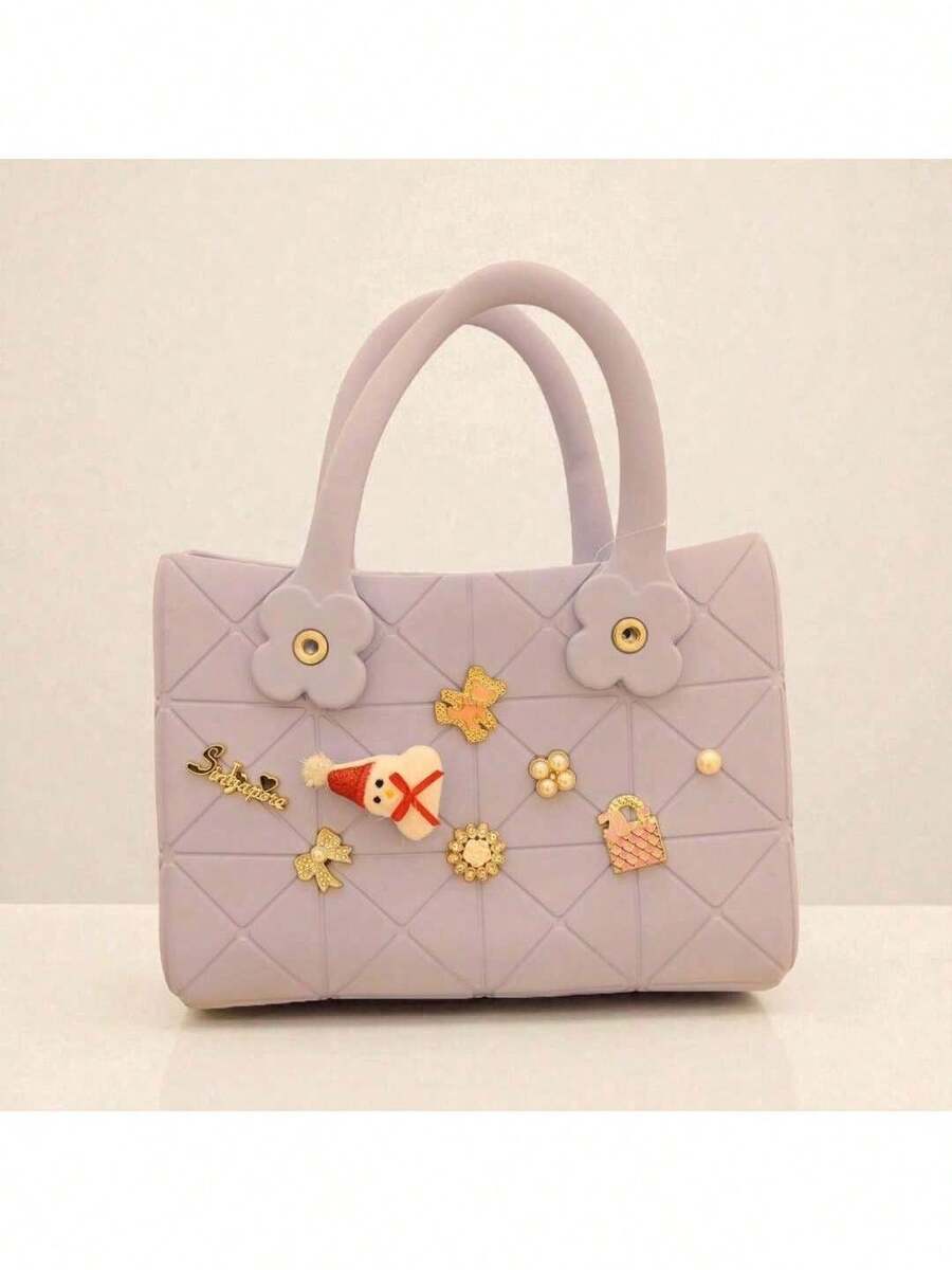 Women's EVA Perforated Bag 28*12*21 – For Beach, Market, Pool And 8 Decorative Buttons - 淡紫色 - 查看 1