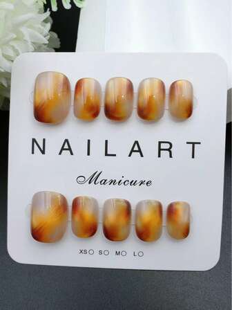 Skönhet, Doftstil, French Tip Nails, 10-delars set, Camel, Kort Ellips, Press On Nails, Nyårsnaglar, Alla hjärtans dag-naglar, UV-ljusnaglar, Sommarnaglar, Bärbar nagelkonst, Handgjord, Elegant och generös design