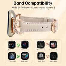 Women's Leather Watch Band For Fitbit Versa 4/Versa 3/Sense 2/Sense - Diamond C-Shaped Gold Buckle Design - Comfortable Sweat-Proof Slim Strap - Stylish Fashionable Multiple Colors - Fits 5.5-8.3 Inch Wrists,Perfect For Business/Dates/Weddings/Parties/Daily Wear - Ideal Women's Gift Premium Replacement Band Accessories - Starlight + Rose Gold - View 6