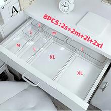 8pcs Transparent Acrylic Makeup Organizer Box With Drawers, Dividers And Compartments, Desktop Office Stationery Storage Box, Home Desk And Drawer Organizer - Clear - View 12