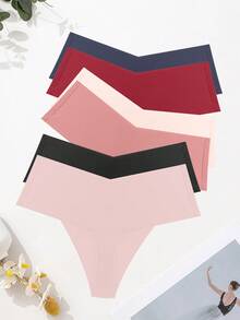 6pcs/Pack Seamless Silk Thong Panties, Sexy High Waist Thong Underwear For Women