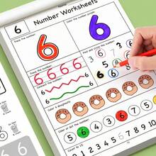 Cuaderno de ejercicios de 32 páginas con diseño de gato lindo y coloridas ilustraciones, que incluye ejercicios de trazado de números y letras, páginas de práctica de escritura, actividades de conteo, contenido de aprendizaje de jardín de infantes, diseño divertido, papel resistente - Multicolor - Ver 12