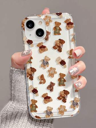 1 pieza Funda de teléfono transparente de TPU con absorción de impactos y patrón estético con gráfico de oso personalizado, compatible con iPhone 16/16Pro/16Plus/15/15ProMax/15Pro/11/12/13/14ProMax/12Mini/13Mini/11Pro/11ProMax/12Pro/12ProMax/13Pro/13ProMax/14Pro/14ProMax, funda suave de alta gama