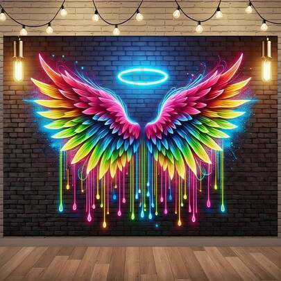 1 pieza Alas de ángel de neón luminoso - Decoración de tela multifuncional y de varios tamaños, adecuada para sala de estar, dormitorio, oficina y espacios al aire libre - Accesorios perfectos para fiestas y regalos festivos