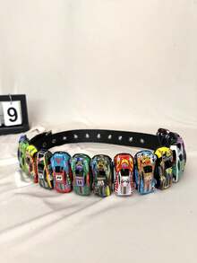 Random Color Mini Car Model Buckle Punk Style Waist Belt,Dopamine Design To Match Jeans, DIY Buckle Summer, School Fall, Autumn, Halloween - Black - View 9
