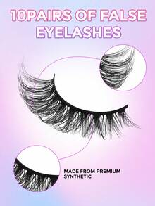 Waloshow 10 Pairs Elongated Eye Tail Criss-Cross 15mm False Eyelashes - Black - View 3