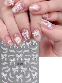 Autocollants pour ongles en 3D avec nœud en gelée embossé Aurora - Décalcomanies à paillettes auto-adhésives avec un nœud de ruban blanc étincelant, convenant pour les mariages, les rendez-vous et le nail art fait maison pour les femmes et les filles. Décorations et accessoires de haute qualité pour les ongles - Multicolore - Voir 3