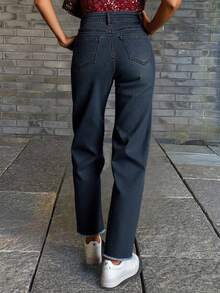 Livesso Women Frayed Hem Skinny Ankle-Length Jeans,Back To School Clothes - Dark Wash - View 3