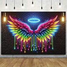 1pc Glow-In-The-Dark Neon Angel Wings Wall Art - Multifunctional Fabric Decor For Living Room, Bedroom, Office & Outdoor Space - Perfect Party Accessory And Holiday Gift - Multicolor - View 2