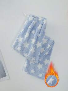 女士柔软舒适法兰绒衬里星形印花睡裤，秋冬季款 - 淺藍色 - 查看 2