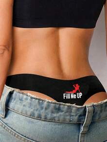 女士性感柔软舒适印花丁字裤，日常内衣，黑色 - 黑色 - 查看 7