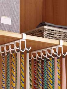 1 pieza Organizador de sombreros y cinturones, soporte de almacenamiento de accesorios de armario con 6 ganchos, sin necesidad de perforar, almacenamiento fácil para sombreros, cinturones, toallas, bolsas, bufandas, organizador de dormitorio - Blanco mejorado - Ver 4