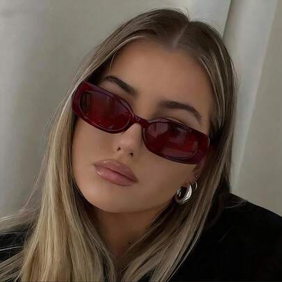 1 Pair Women's Burgundy Oval PC Frame Solid Color Retro Small Frame Personalized Casual Outfit Fashion Street Snap Minimalist Glasses