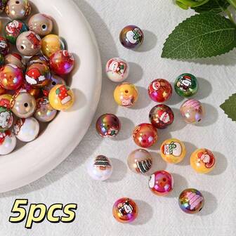 5 piezas de cuentas de 16mm con estampado navideño para hacer cadenas de teléfono móvil, llaveros, colgantes de coche, bolígrafos con cuentas y otros accesorios de joyería