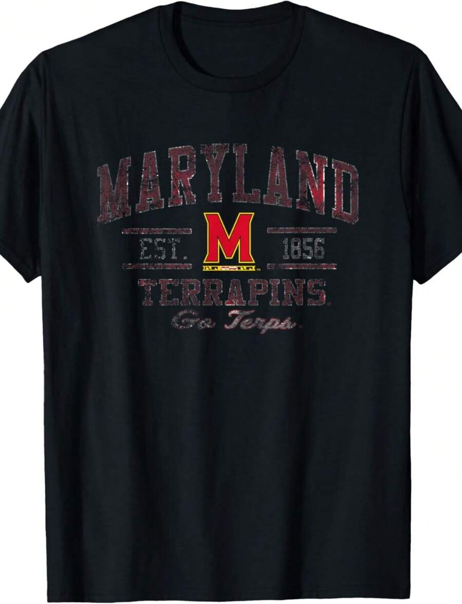 Maryland Terrapins Vintage Triumph Logo Officially Licensed T-Shirt - 黑色 - 查看 1