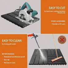 XZGB Polymer Composite Interlocking Deck Tiles Outdoor12x12 Composite Decking Boards For All Weather Use Waterproof Poolside Balcony Patio 4Pcs Black 4 Sqft - 黑色 - 查看 7