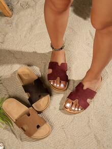 Women's Fashion 2026 Spring/Summer Bohemian Style Slip-On Casual Flat Sandals In Burgundy, With EVA Soft Cork Footbed Design For Comfort And Massage Effect, Suitable For Long-Time Wear - Burgundy - View 1