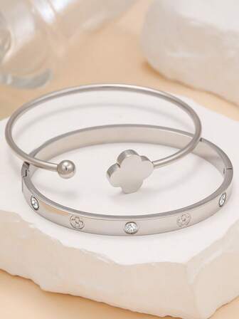 1 Set Fashionable Luxury Zirconia Stainless Steel Bracelet, Versatile & Suitable For Women's Daily Wear