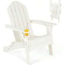 Outdoor Folding Adirondack Chair Weather Resistant Plastic Lounger With Cup Holder All-Weather Chair For Fire Pit Patio And Backyard White - White - View 1