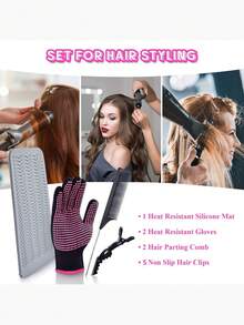 Heat Resistant Gloves, 2 Pcs Professional Heat Gloves For Hair Styling Silicone Hot Mat 5 Pcs Hair Clips And 2 Pcs Styling Comb - Multicolor - View 4