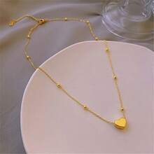 18K Titanium Steel Heart-Shaped Necklace With Beads, Korean Style, Simple And Modern, Heart Pendant, Lightweight And Luxurious Women's Necklace For Summer, At Collarbone Level. - 金色 - 查看 4