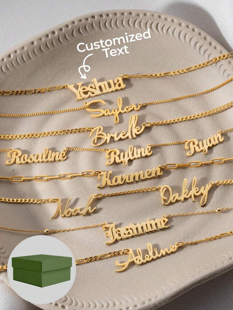 1 Personalized Name Customization, 1-3 Name Customization, Different Chain Styles To Choose From, 18k Gold Stainless Steel Jewelry Necklace, Different Fonts To Choose From, Suitable For Daily Wear, Customized Styles, Valentine's Day, Family, Mother's Day, Christmas Styles, Including Exquisite Gift Boxes. - Gold - View 1