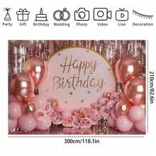 1 Stück rote Rose Gold Geburtstag Hintergrund - Polyester Party Flagge, Innen-/Außendekoration, funkelnde Kuchentisch Flagge, Kameraraum, Party Zubehör, Heimdekoration