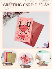 1张可爱“我爱你”心形贺卡（含信封） - 粉色和红色卡通设计，趣味纸卡，非常适合情人节/周年纪念日/日常表达爱意和感激之情 - 彩色 - 查看 2