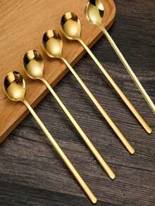 5件套咖啡浓缩咖啡勺、不锈钢搅拌勺、茶匙、长柄冰茶勺、冰淇淋勺、甜点勺、餐具，适用于家庭休闲、学校、公司、餐厅厨房、派对晚宴； - 彩色 - 查看 15