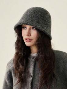 1pc Women's Autumn/Winter Warm Wool Fisherman Bucket Hat, Knitted, Stylish, Suitable For Coat Matching